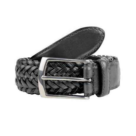 Dents Mens Stretch Plaited Leather Belt - Black/Black
