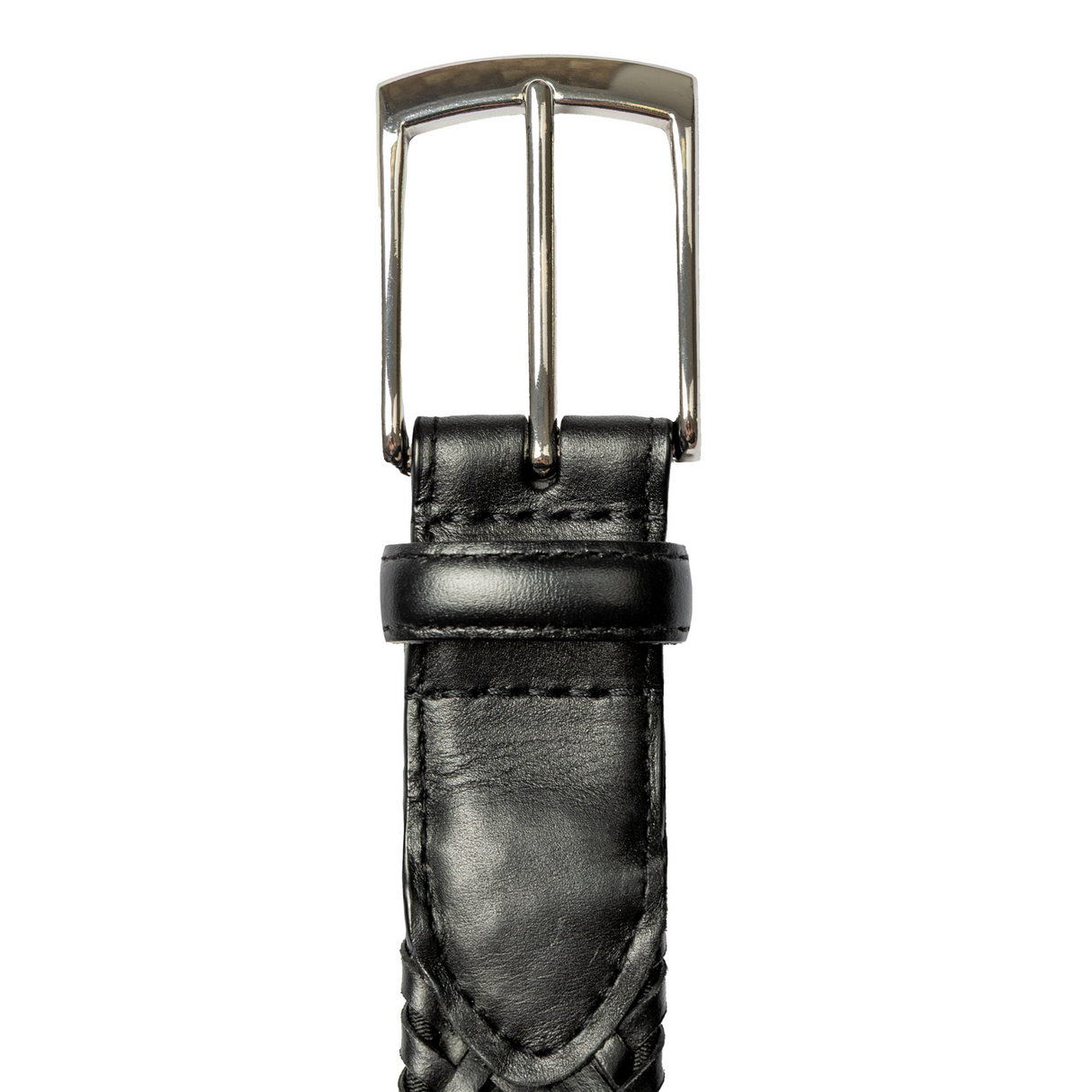 Dents Mens Stretch Plaited Leather Belt - Black/Black