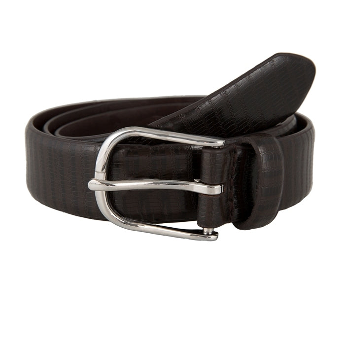 Dents Mens Lizard Print Leather Belt - Brown
