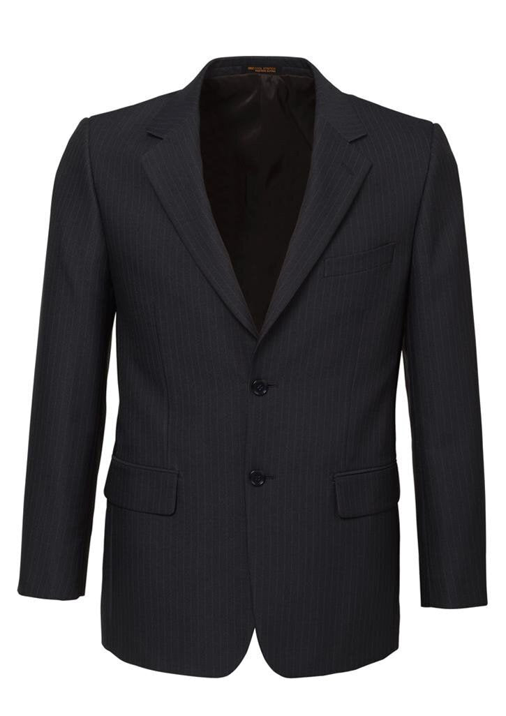 Mens Single Breasted 2 Button Suit Jacket Work Business - Pin Striped - Black