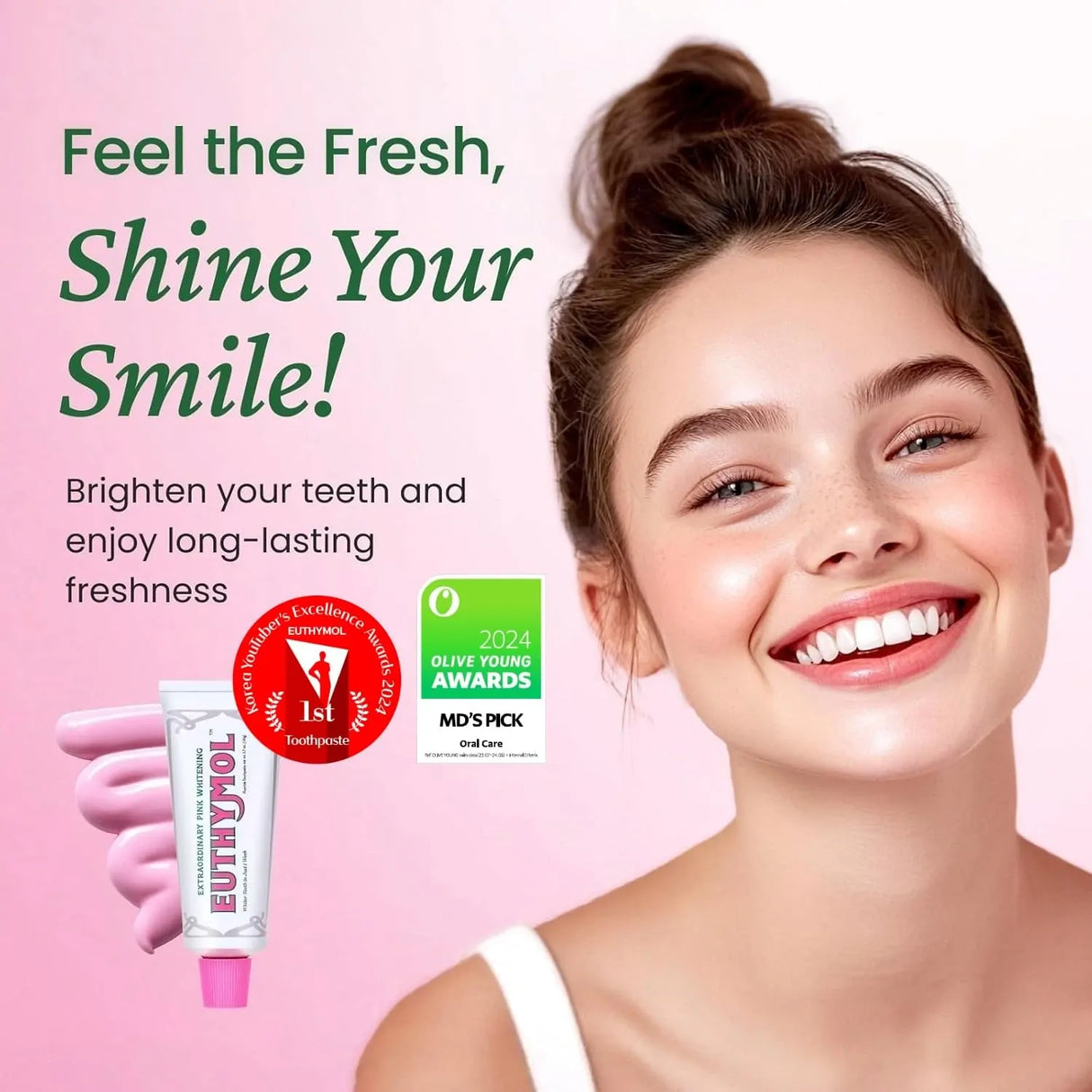 Euthymol Pink Whitening Toothpaste 106g Fluoride Mint Whitening Made in Korea