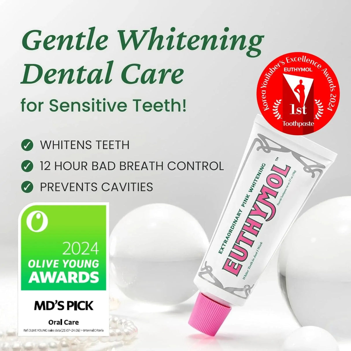 Euthymol Pink Whitening Toothpaste 106g Fluoride Mint Whitening Made in Korea