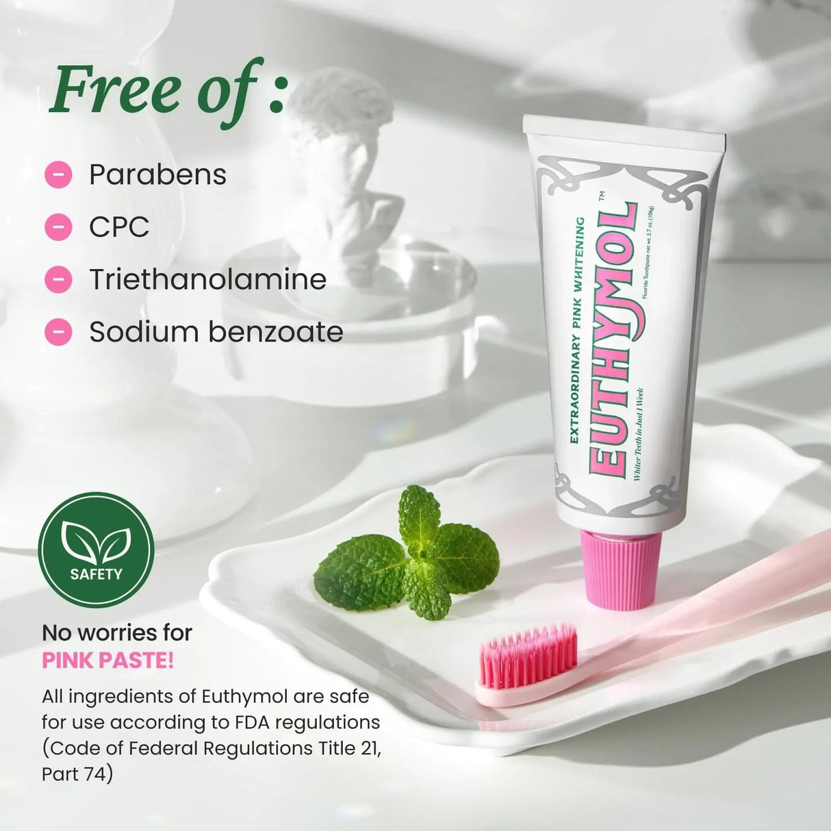 Euthymol Pink Whitening Toothpaste 106g Fluoride Mint Whitening Made in Korea