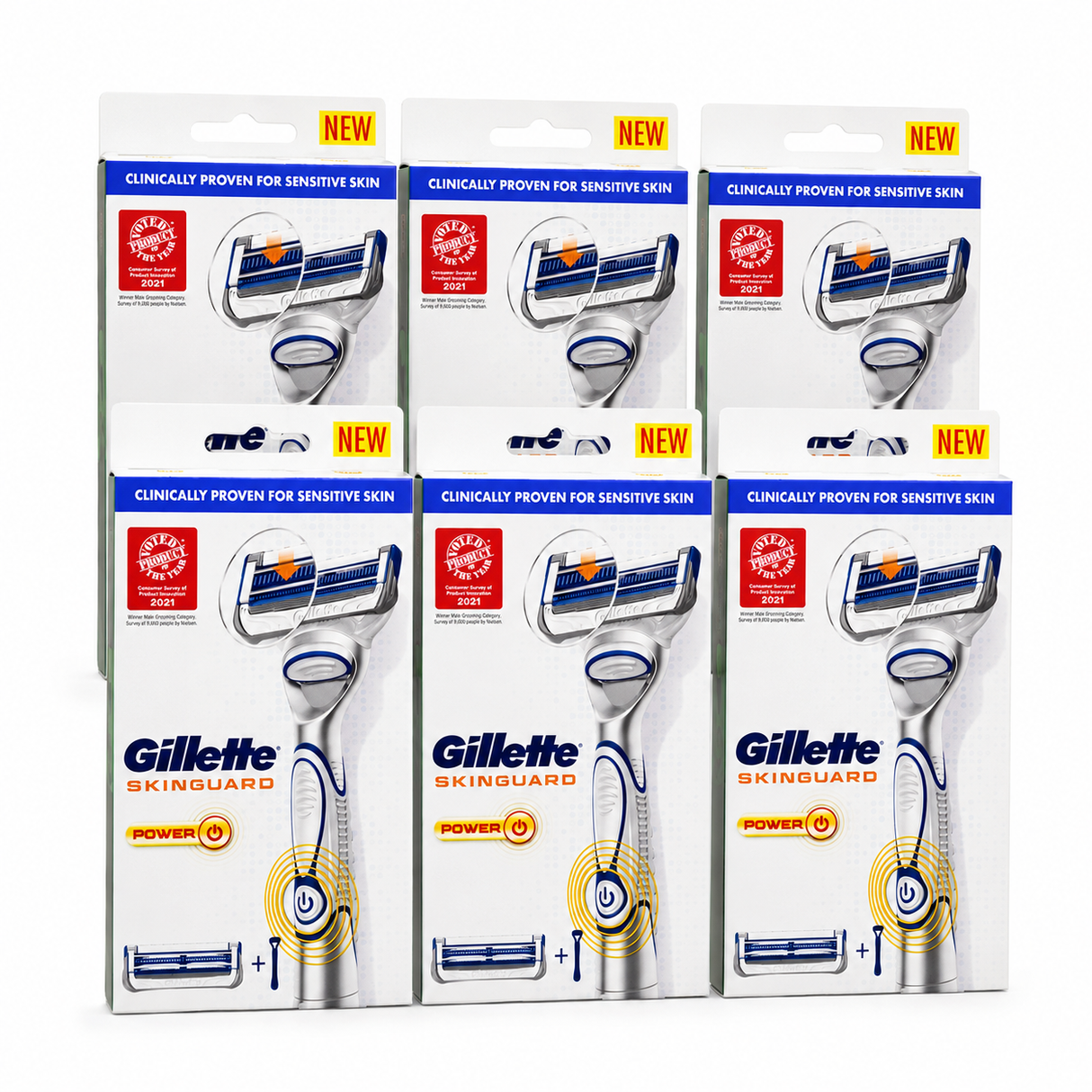 6x Gillette Razor Skinguard Razor (6 Handles with 6 Cartridges)