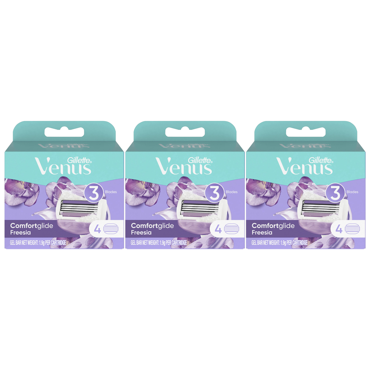 3x Gillette Venus Comfortglide Freesia Scent 3-Blade Razor Refills Pack - 4 Pack