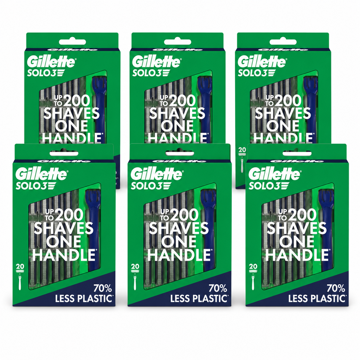 6x Gillette Solo 3 Disposable Razors Mens Shaving Blade 20pk