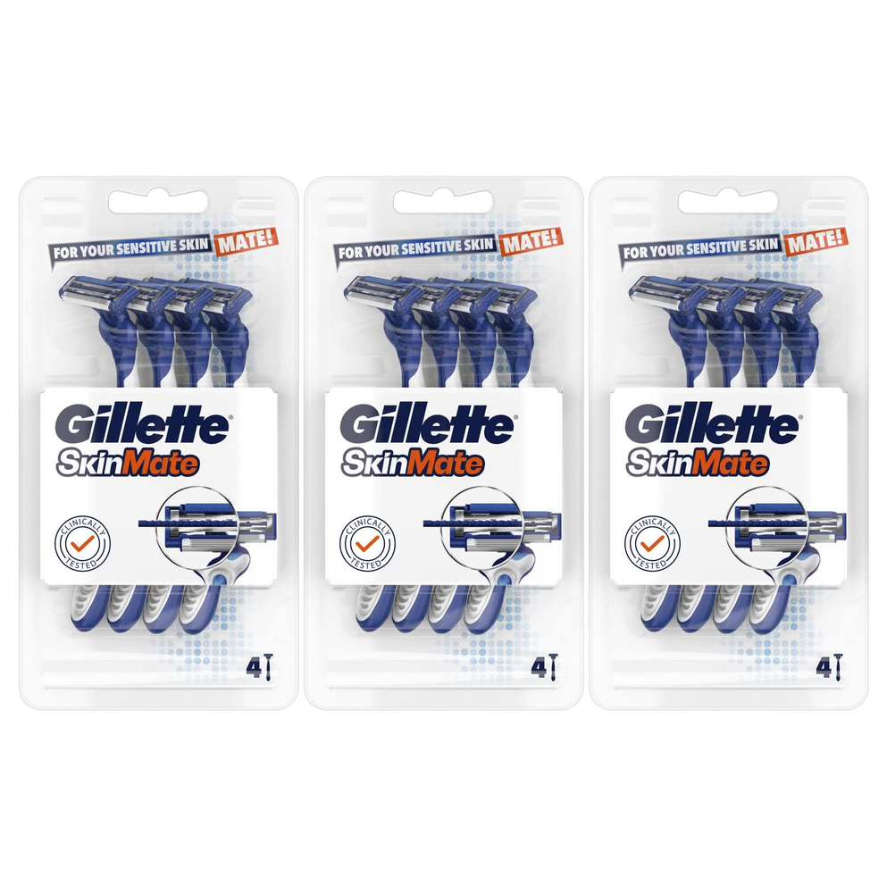 12x Gillette SkinMate Mens Sensitive Disposable Razors Pack - Blue