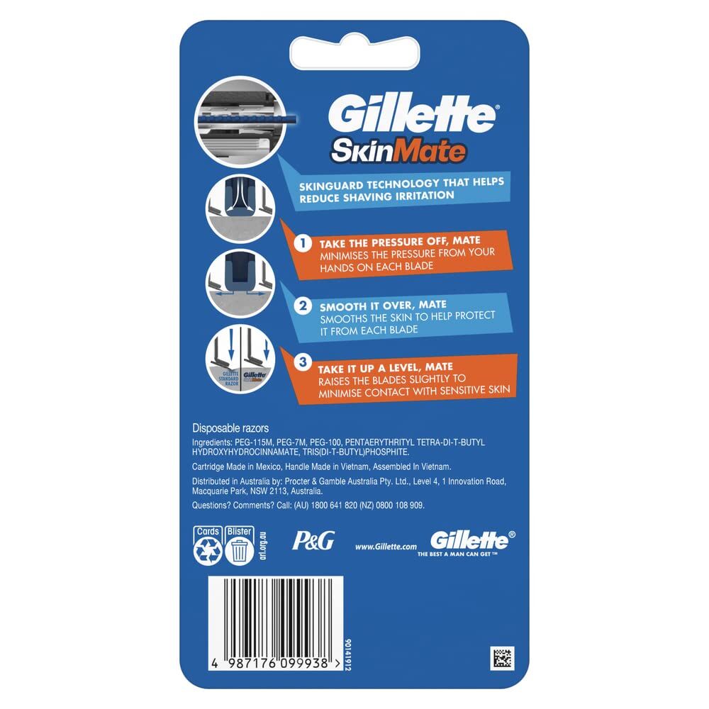 8x Gillette SkinMate Mens Sensitive Skin Disposable Razors in Blue
