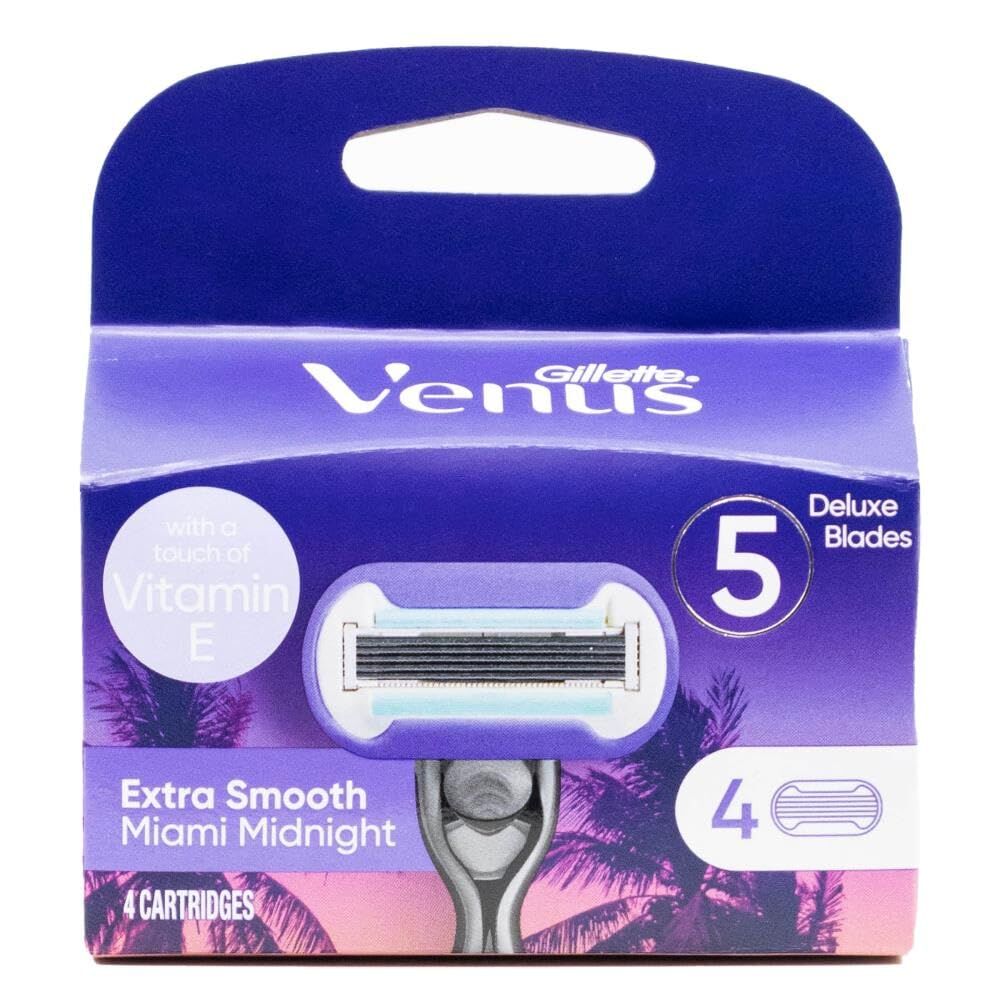 4x Gillette Venus 5 Blades Extra Smooth Razor Refill Cartridges Miami Midnight