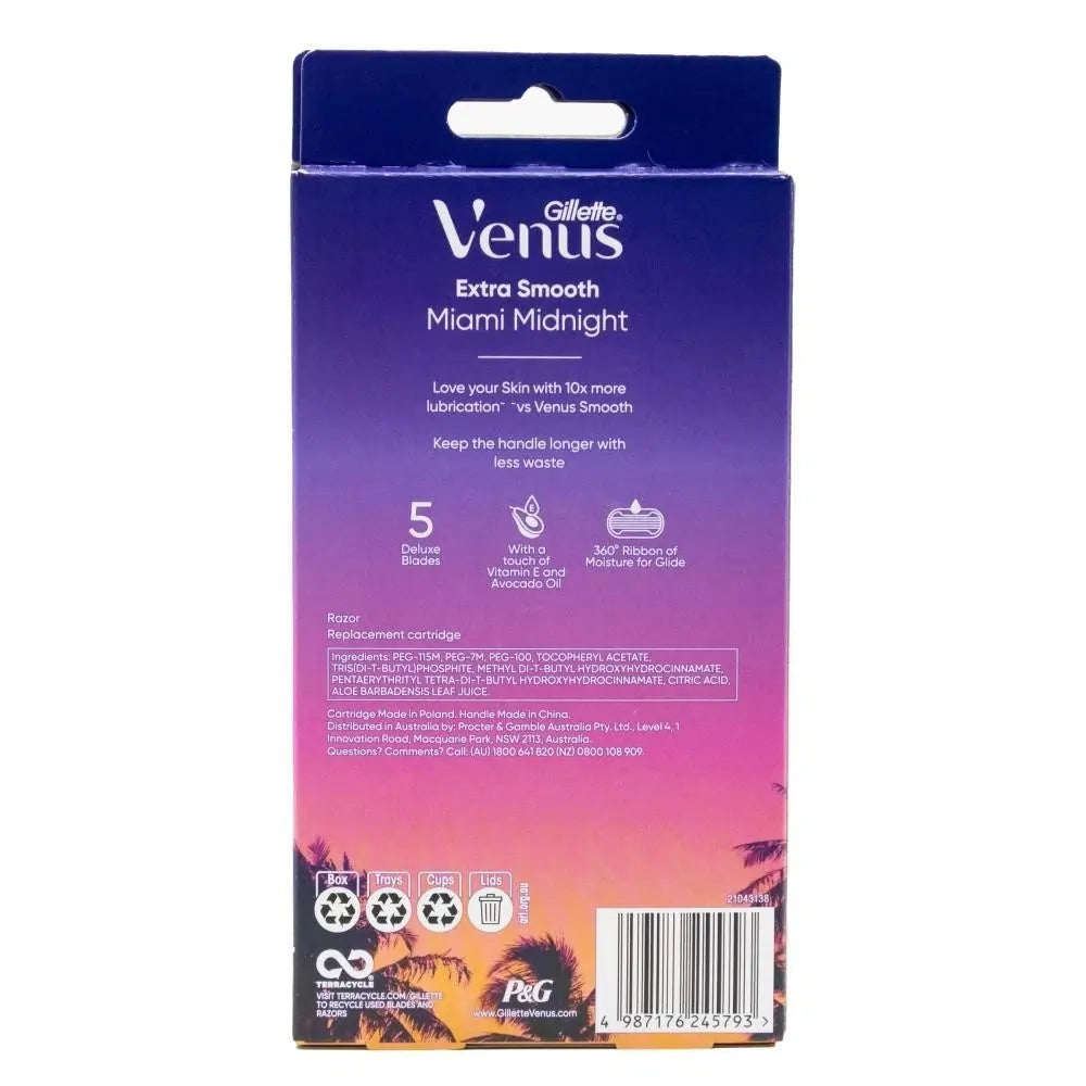 Gillette Venus Extra Smooth Miami Midnight Razor 3pk x1 Handle x2 5 Blades