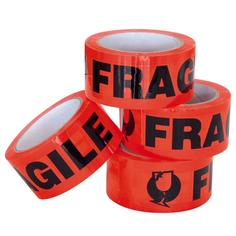 36x Rolls Fragile Packaging Tape (48mm x 66m) - Black on Fluro Orange - 1 Carton