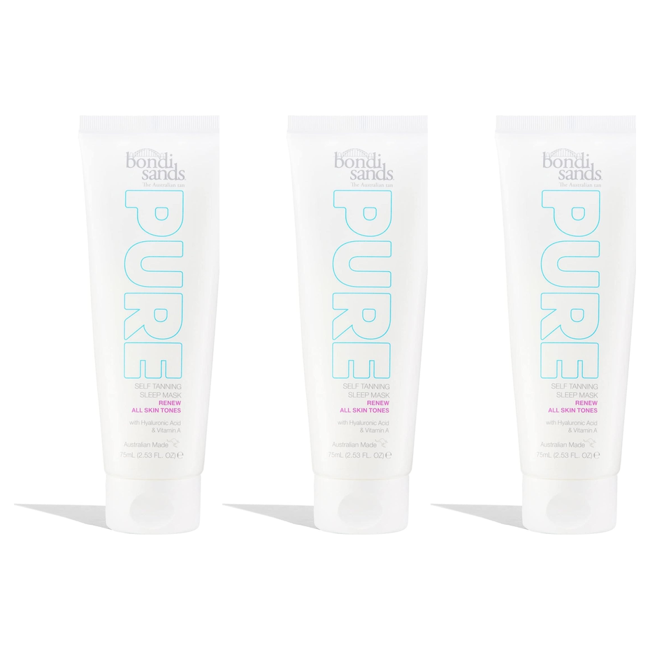 3x Bondi Sands 75mL Pure Self Tanning Sleep Mask - Renew Hyaluronic Acid & Vitamin A (Bulk Pack)