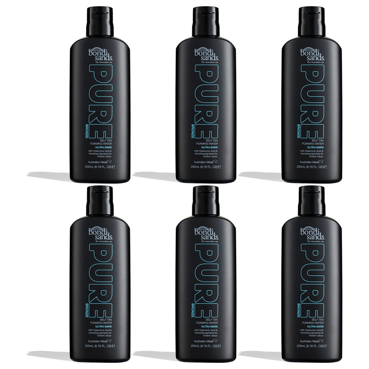 6x Bondi Sands 200ml Pure Bronze Self Tan Foaming Water Bulk Pack - Ultra Dark