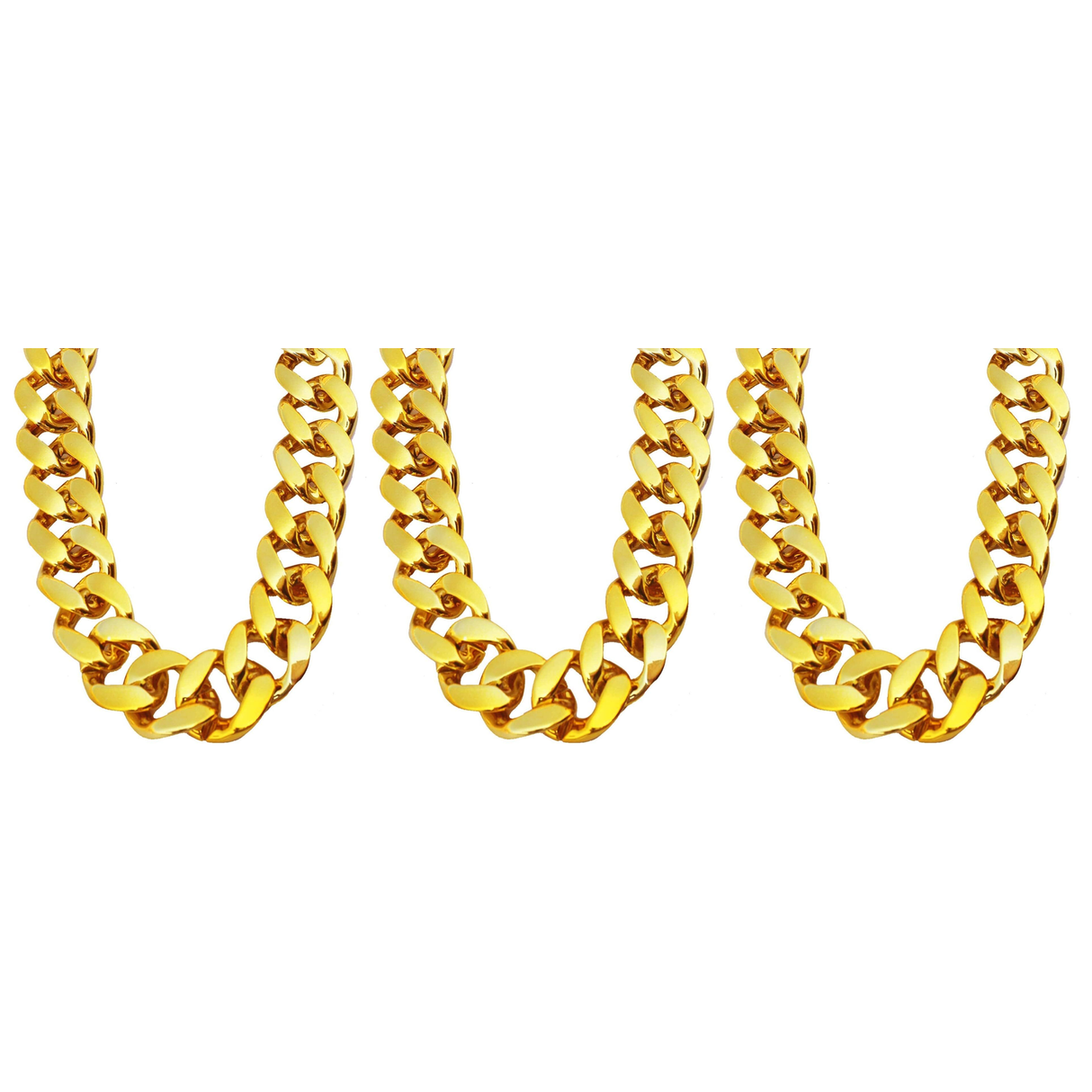 3x Gold Chunky Plastic Chain Choker Necklace Bulk Pack - Adjustable Pimp/Gangster (Costume Accessory)