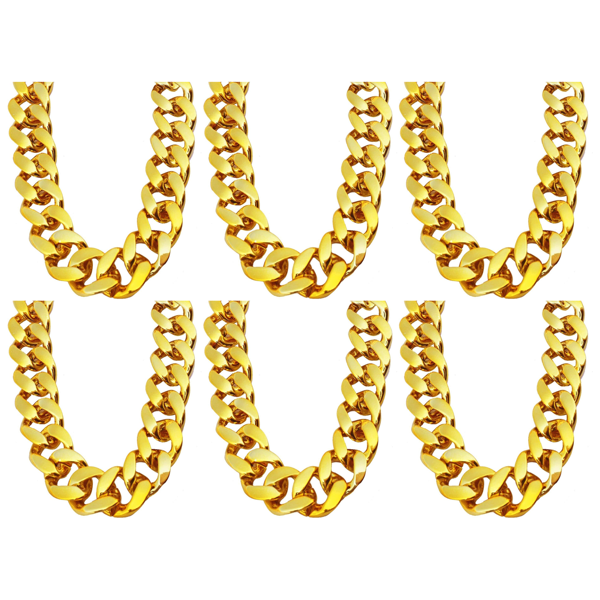 6x Gold Chunky Plastic Chain Choker Necklace Bulk Pack - Adjustable Pimp/Gangster (Costume Accessory)