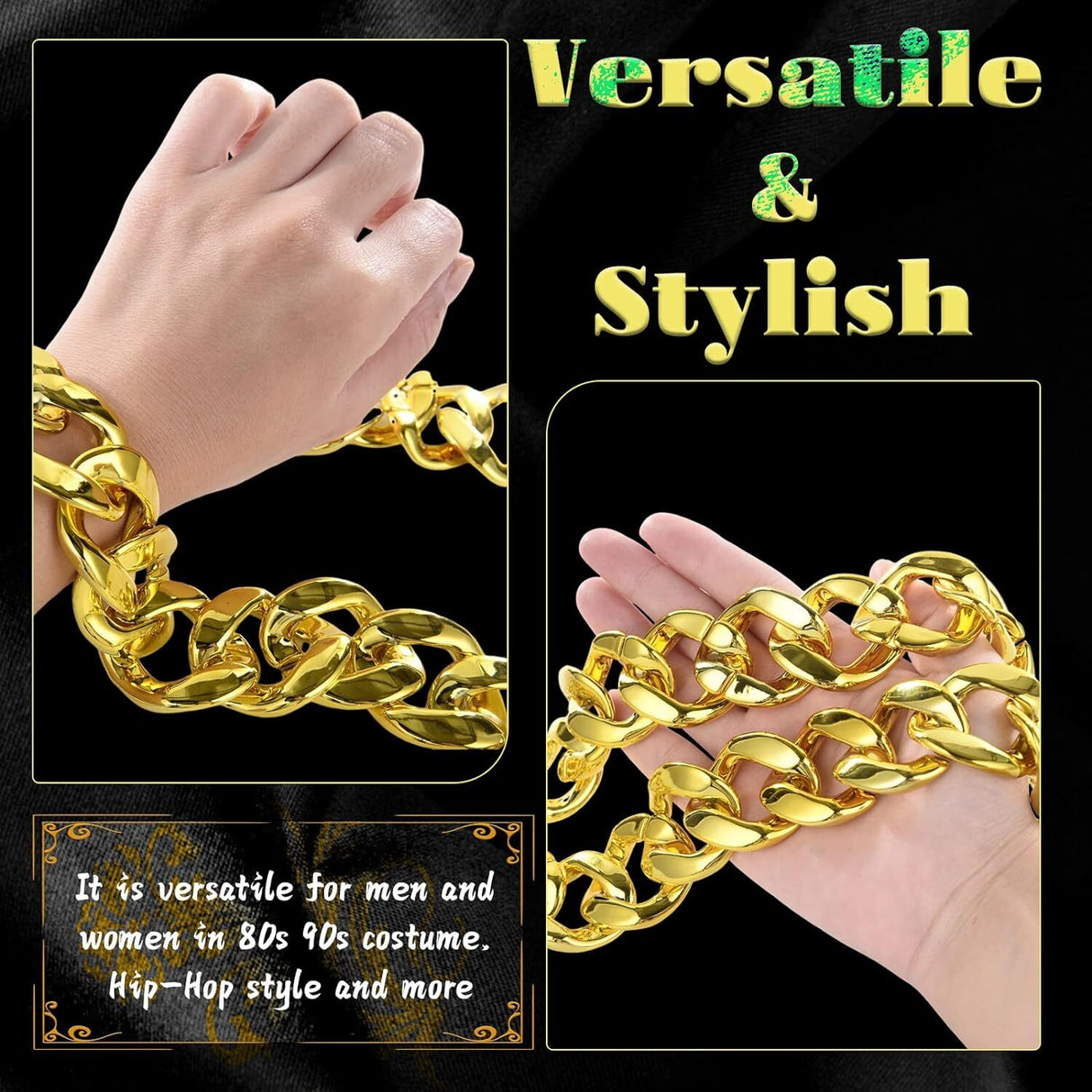 Gold Chunky Plastic Chain Choker Necklace - Adjustable Pimp/Gangster (Costume Accessory)