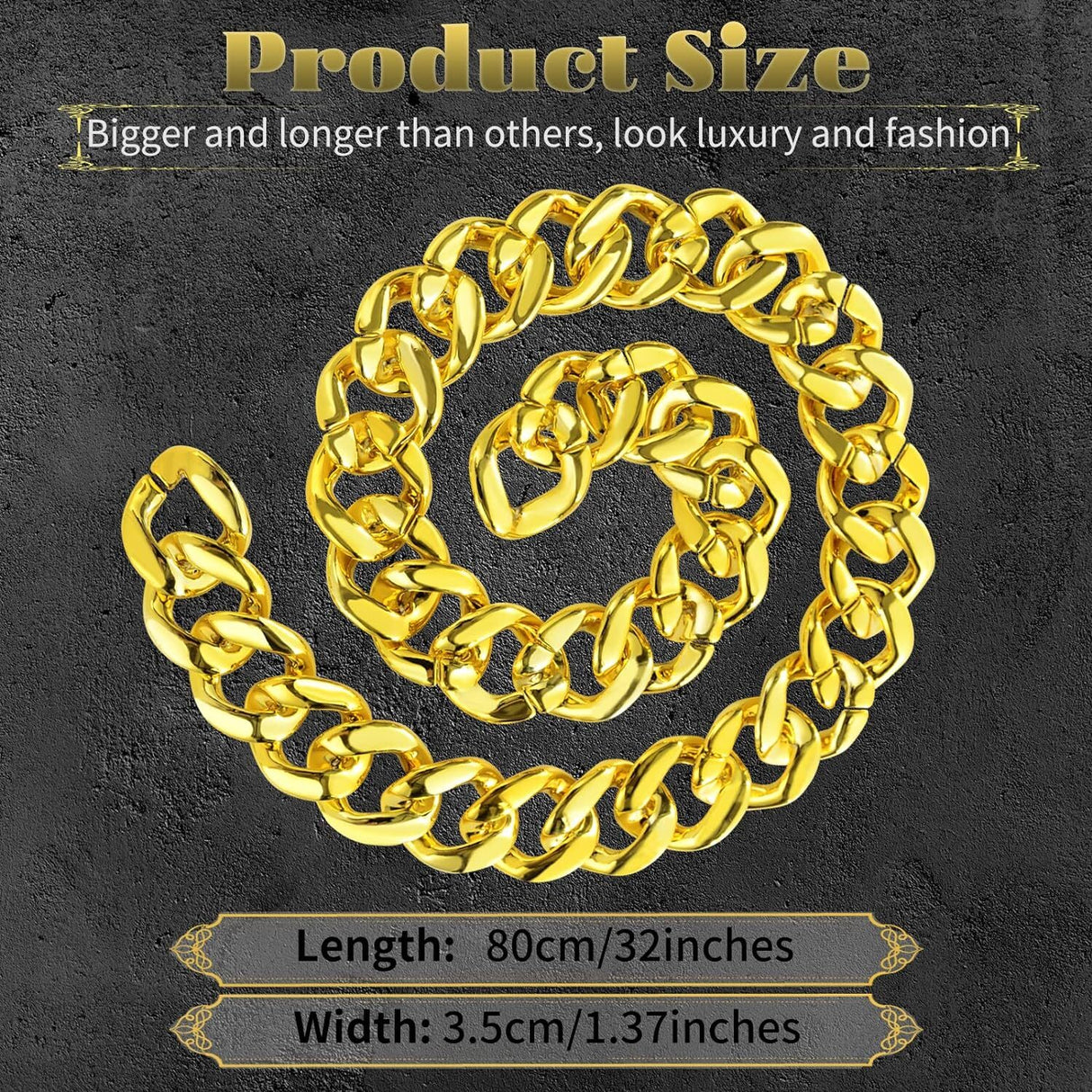 Gold Chunky Plastic Chain Choker Necklace - Adjustable Pimp/Gangster (Costume Accessory)