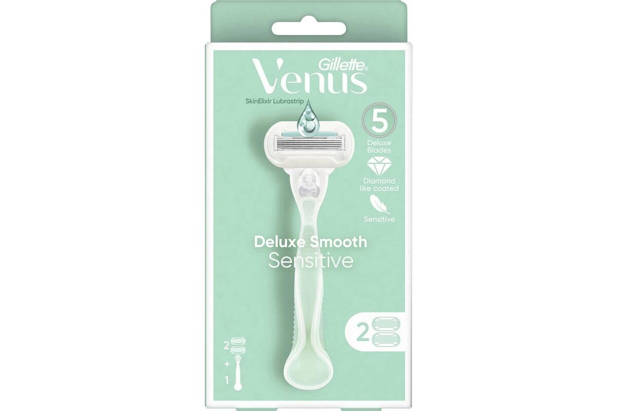 Gillette Venus Womens 3-Blade Razor - Smooth Sensitive (Handle + 2 Cartridges)