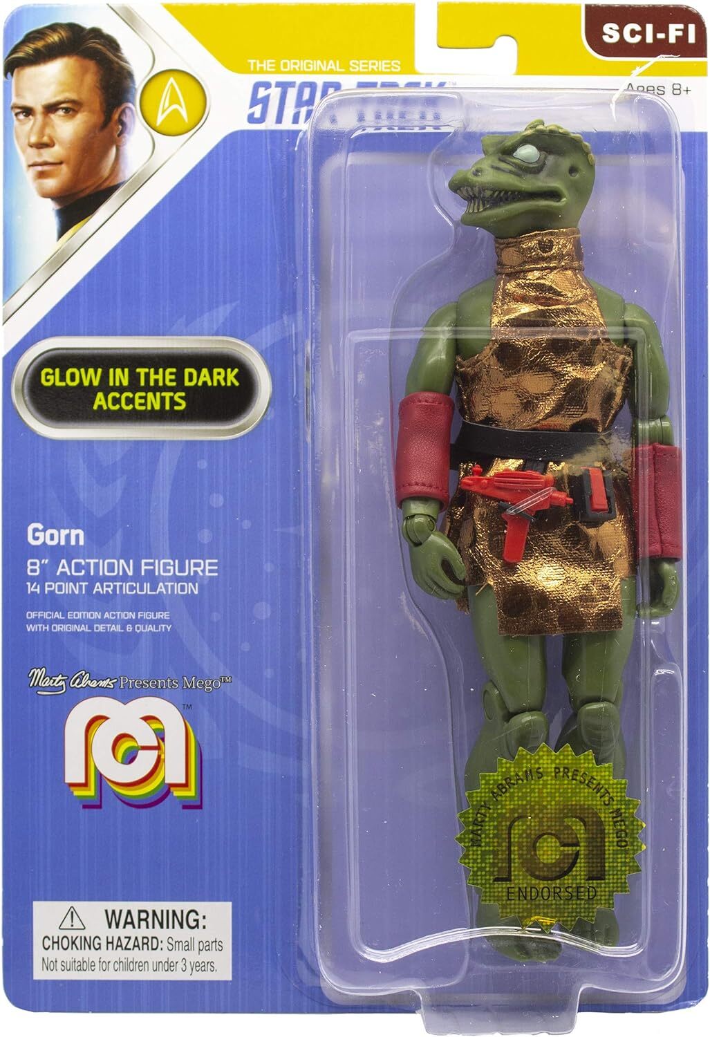 Mego Action Figure 8” Star Trek - Gorn with Glow in The Dark Eyes, Spines, and Teeth