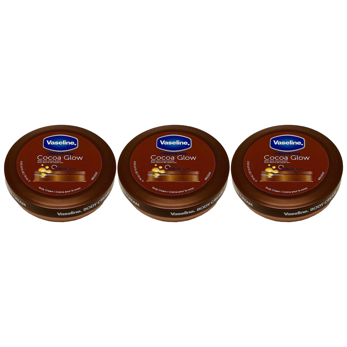 3x Vaseline 75ml Intensive Care Cocoa Body Cream (Pack)
