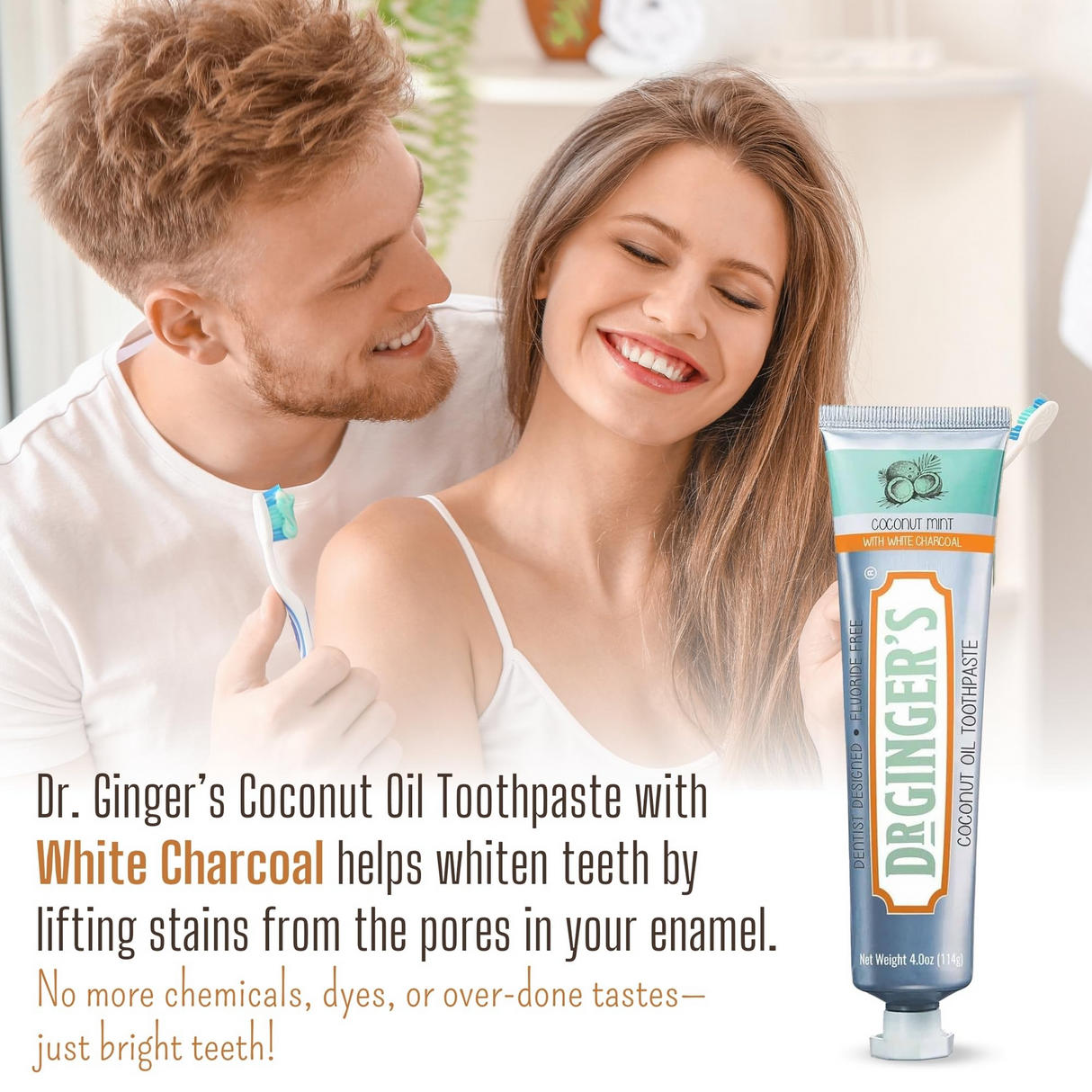 Dr. Ginger's Coconut Oil Toothpaste Activated White Charcoal Whitening - 4oz