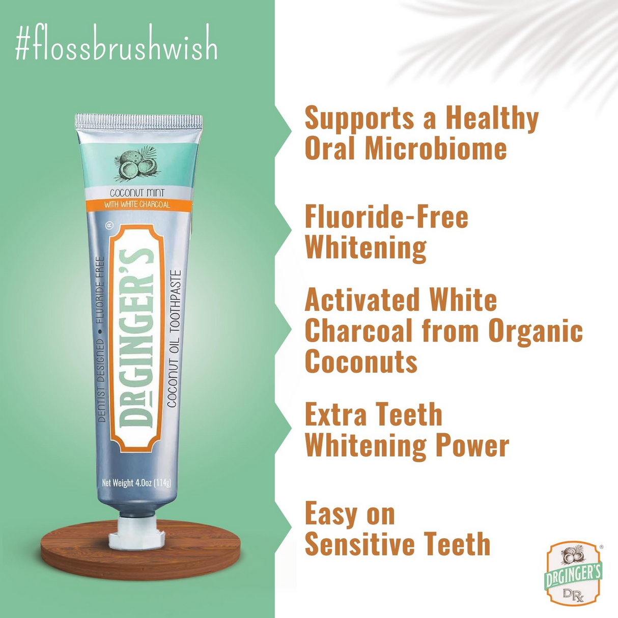 Dr. Ginger's Coconut Oil Toothpaste Activated White Charcoal Whitening - 4oz