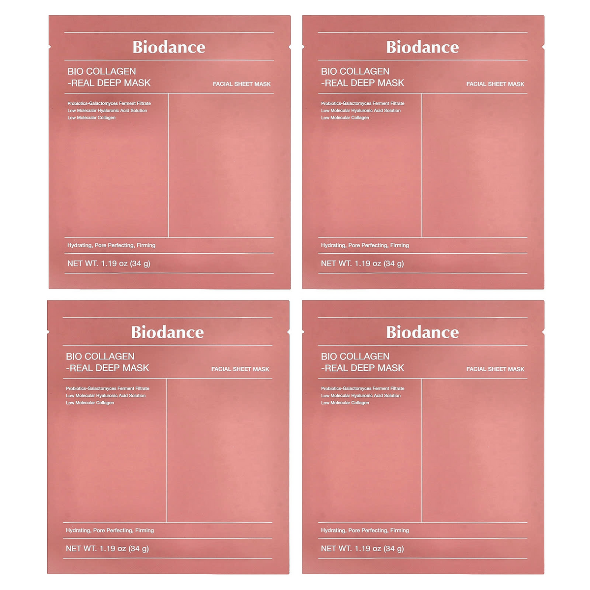 4x Biodance Bio-Collagen Real Deep Hydrogel Face Mask Bulk Pack - 34g Each (Korean Skincare)