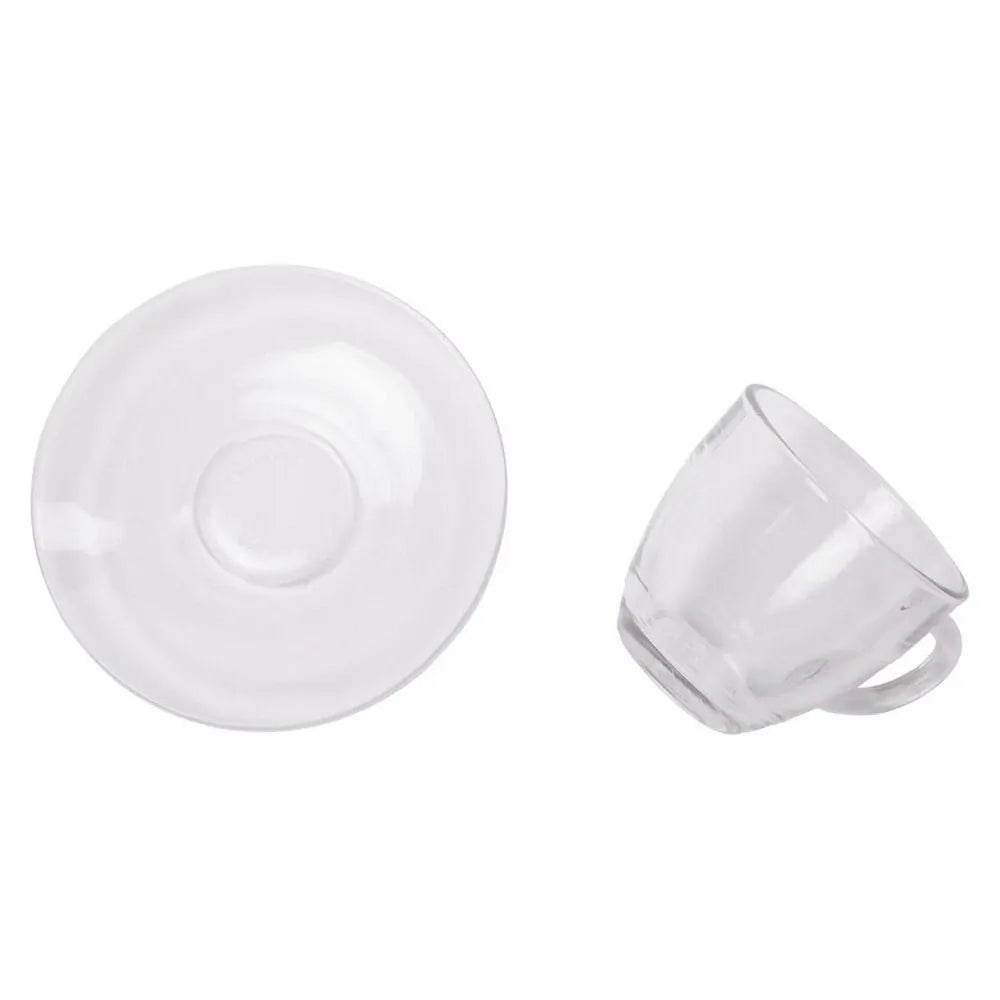 6pcs Duralex Gigogne Clear Tea Coffee Cup & Saucer Set - 220ml per cup