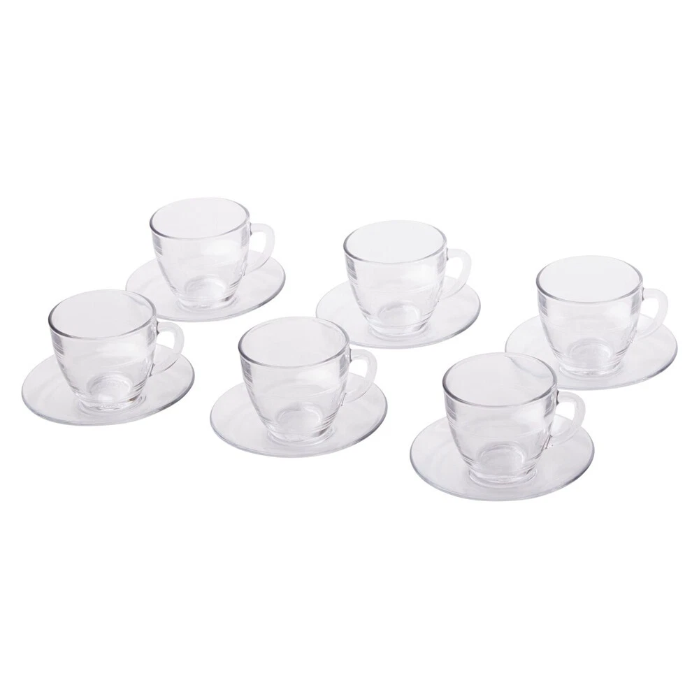 6pcs Duralex Gigogne Clear Tea Coffee Cup & Saucer Set - 220ml per cup