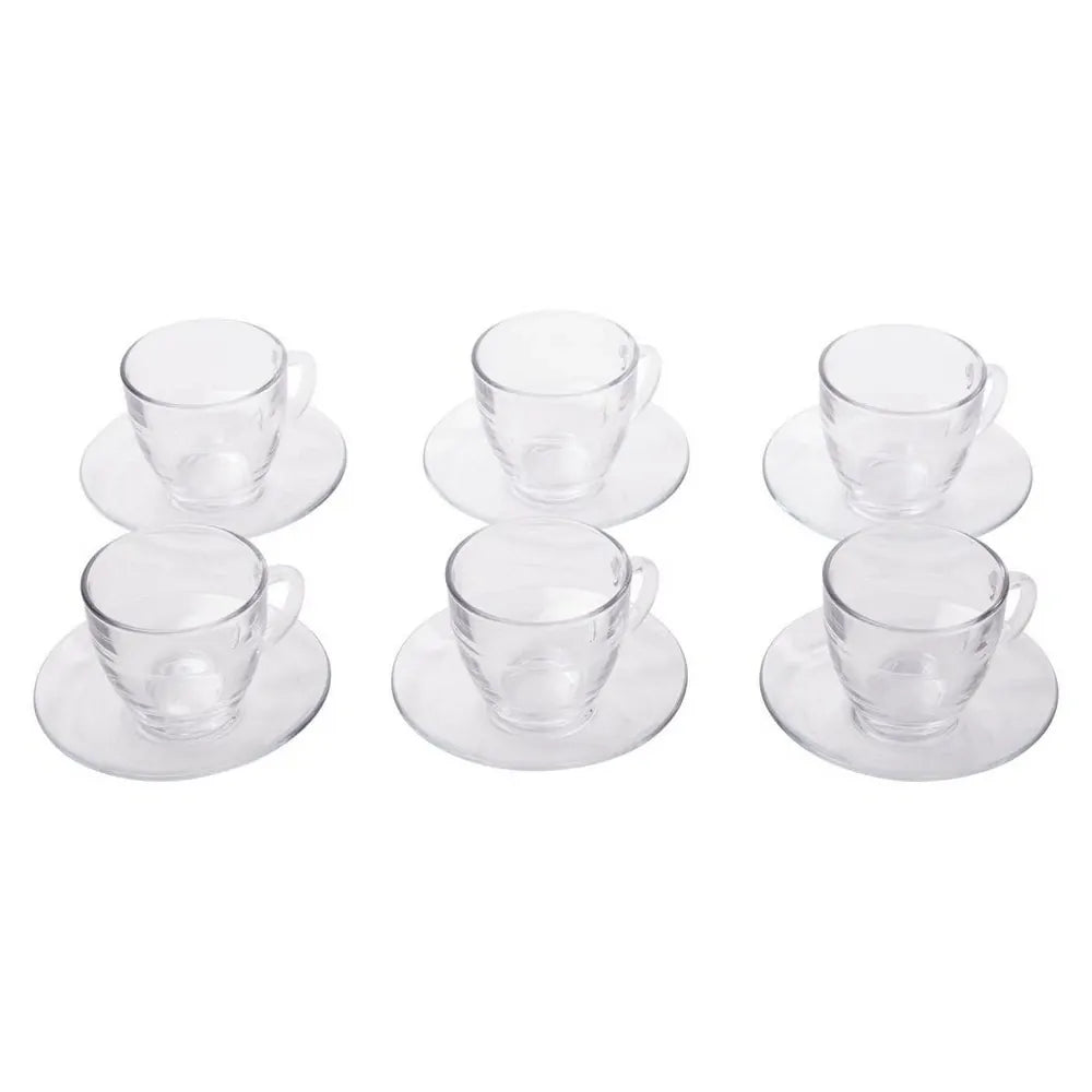 6pcs Duralex Gigogne Clear Tea Coffee Cup & Saucer Set - 220ml per cup
