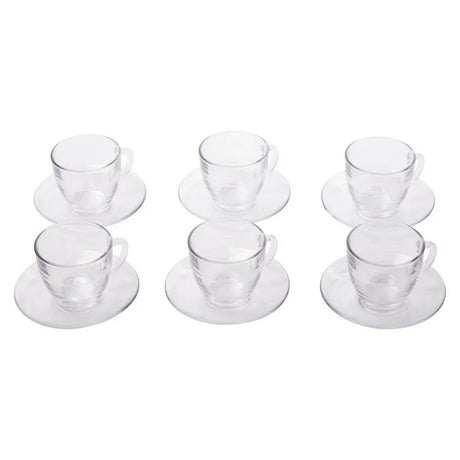 6pcs Duralex Gigogne Clear Tea Coffee Cup & Saucer Set - 220ml per cup