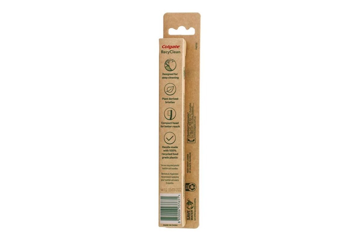 Colgate Toothbrush - 100% Recycled Food Grade Plastic Handle (Soft Bristles)