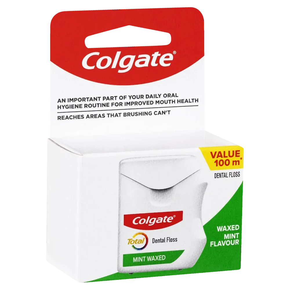 6x Colgate Total Dental Floss Mint 100m Bulk Pack - Waxed Plaque Removal Gum Care