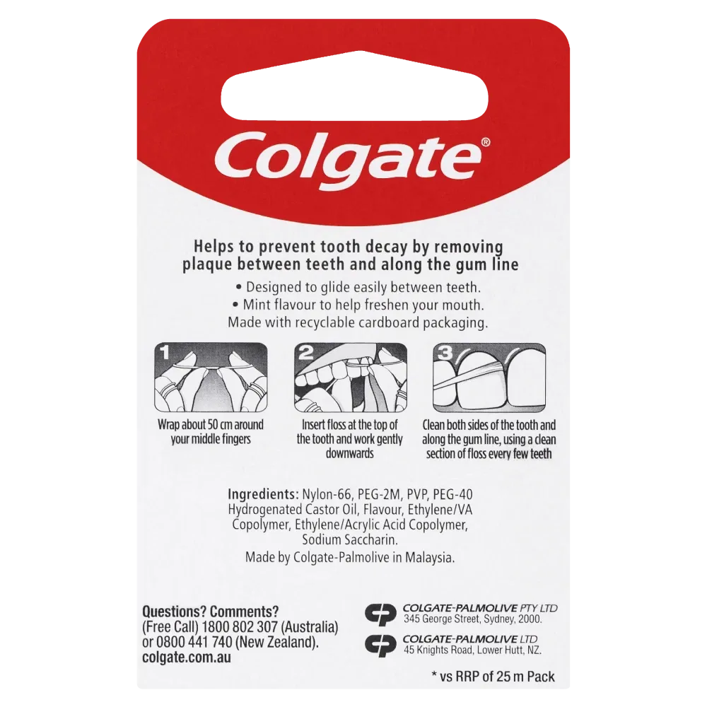 6x Colgate Total Dental Floss Mint 100m Bulk Pack - Waxed Plaque Removal Gum Care