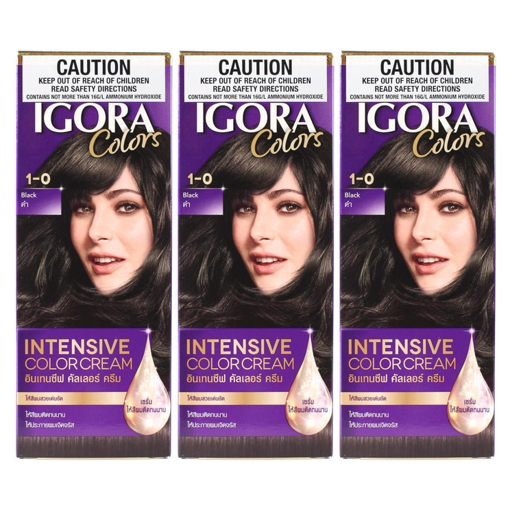 3x SCHWARZKORF Igora Intensive Colour Cream Permanent Pack - Black