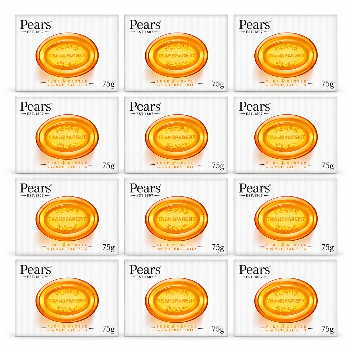 12x Pears Pure & Gentle Transparent Soap Bar Natural Oils 75g
