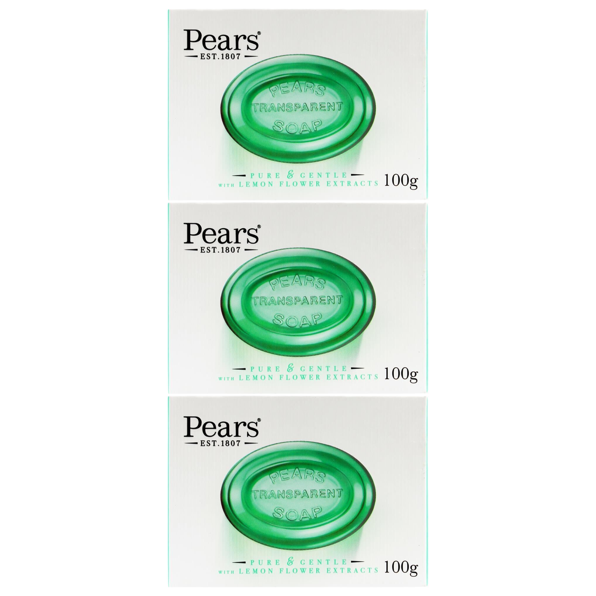 3x Pears 100g Bar Soap Pack - Pure & Gentle with Lemon Flower Extracts