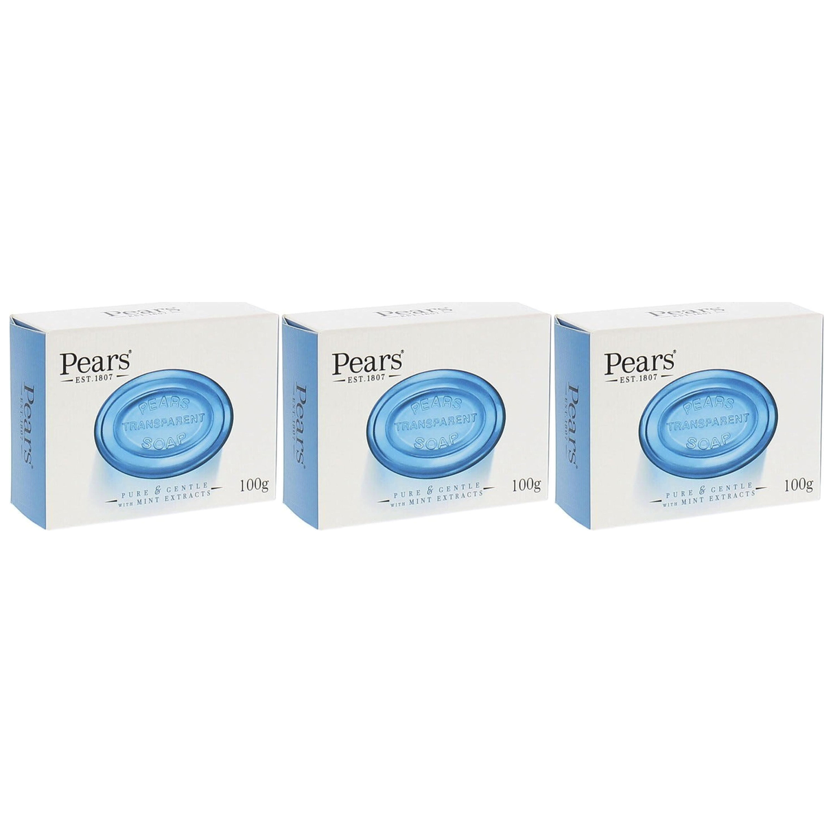 3x Pears 100g Transparent Bar Soap Pack - Pure & Gentle with Mint Extracts