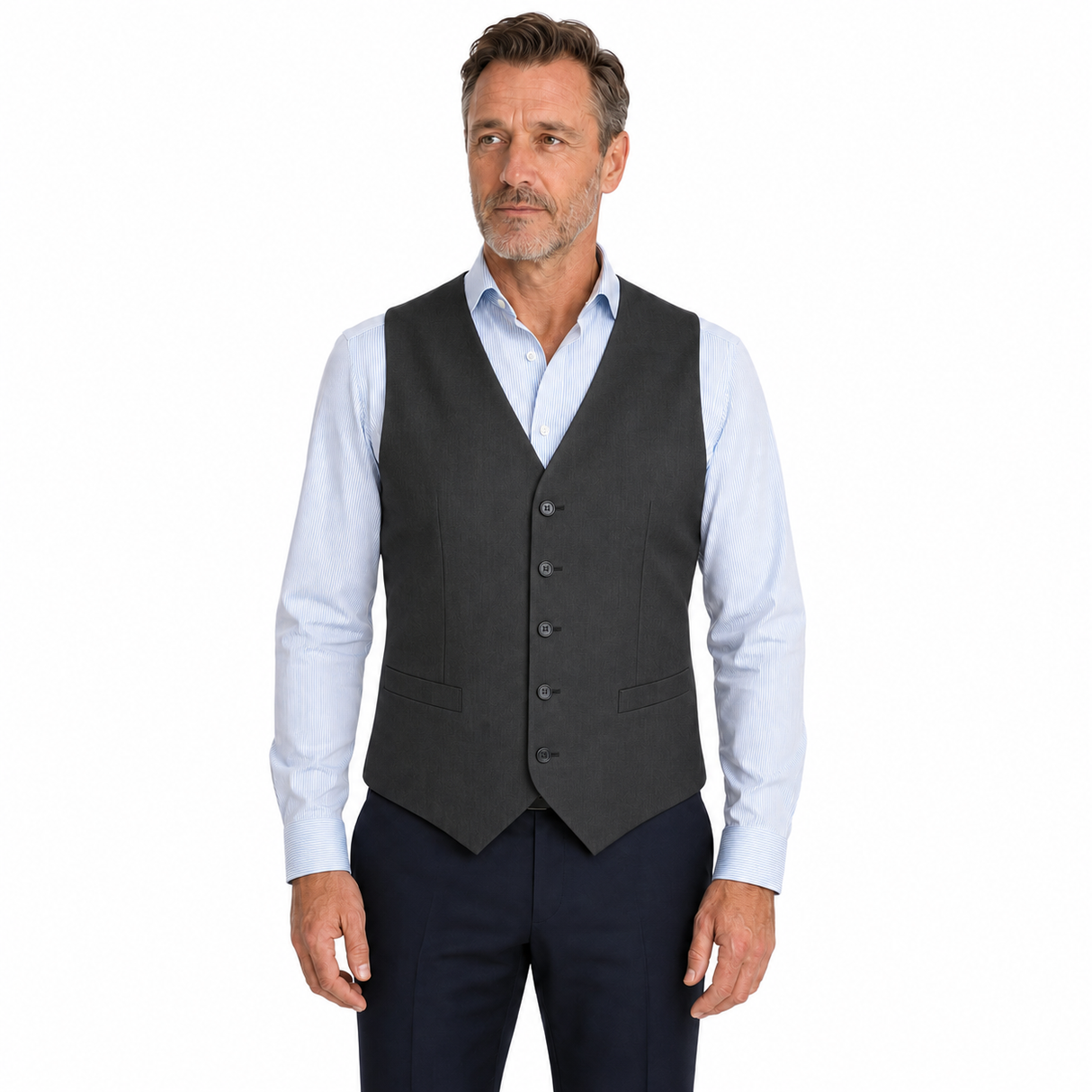 Mens Peaked Vest Waistcoat w/ Knitted Back - Charcoal (Formal/Wedding Suit)