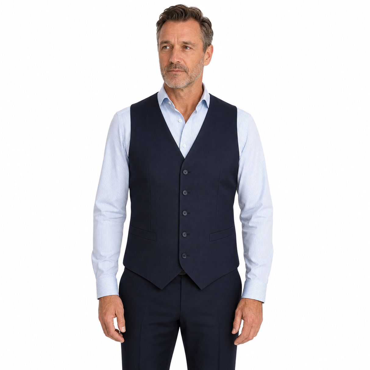 Mens Peaked Vest Waistcoat - Knitted Back Suit Formal Wedding - Navy