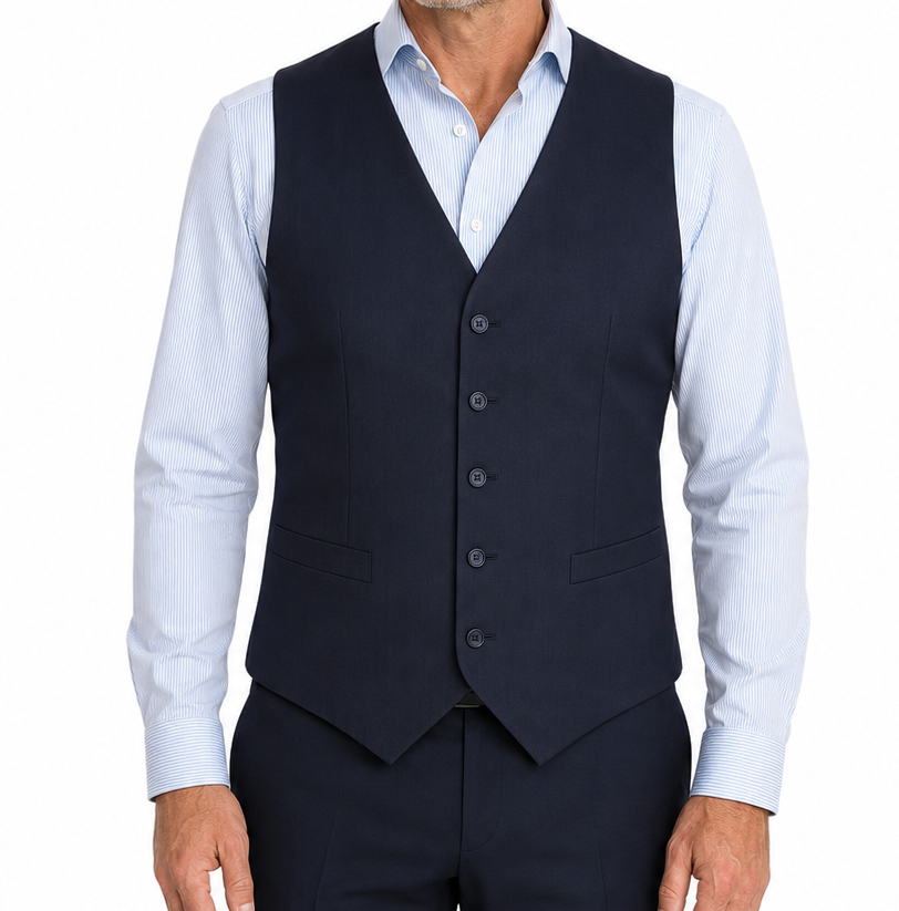 Mens Peaked Vest Waistcoat - Knitted Back Suit Formal Wedding - Navy