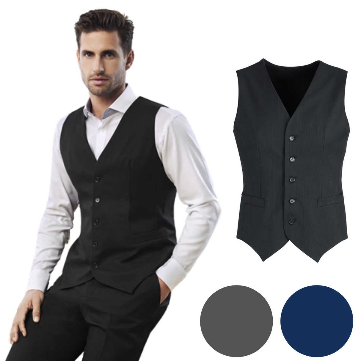 Mens Peaked Vest Waistcoat w/ Knitted Back Suit Formal Wedding Dress Up - Navy