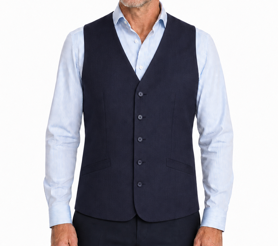 Mens Bamboo Blend Longline Vest Waistcoat - Stretch Business Formal - Navy