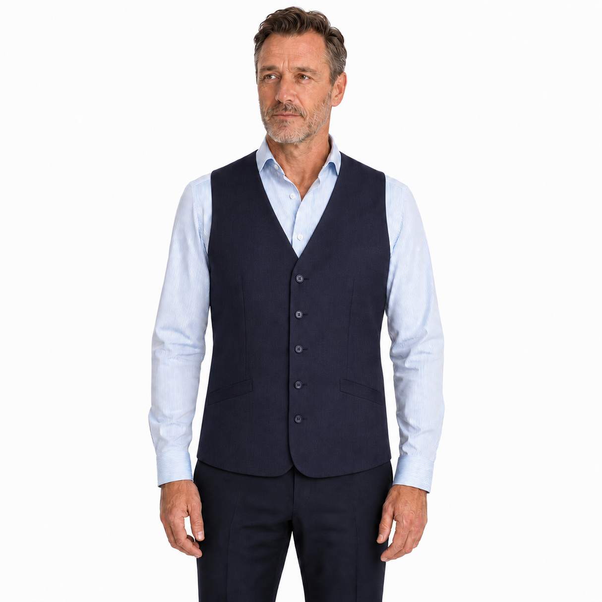 Mens Bamboo Blend Longline Vest Waistcoat - Stretch Business Formal - Navy