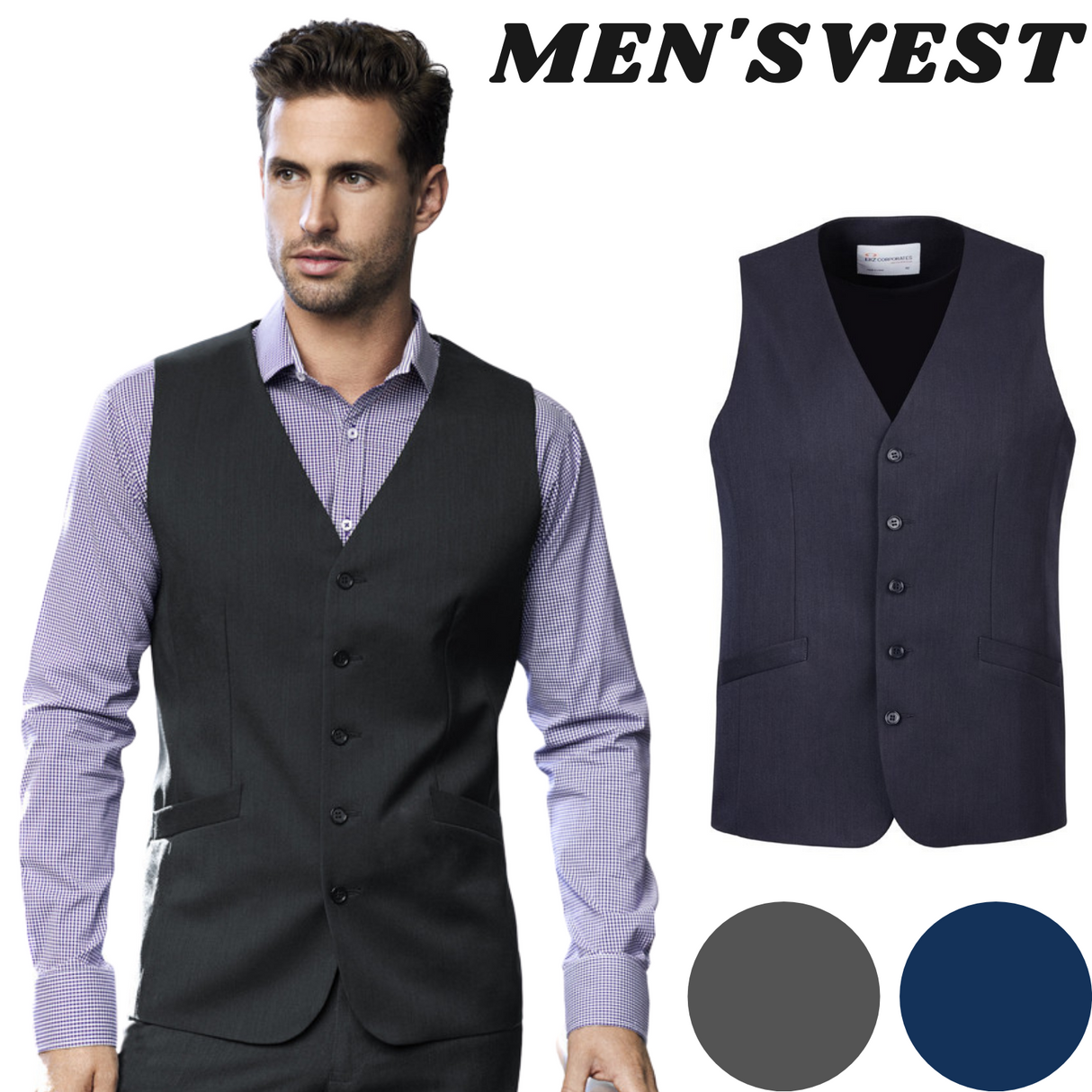Mens Bamboo Blend Longline Vest Waistcoat w/ Stretch Business Forrnal Dress - Charcoal