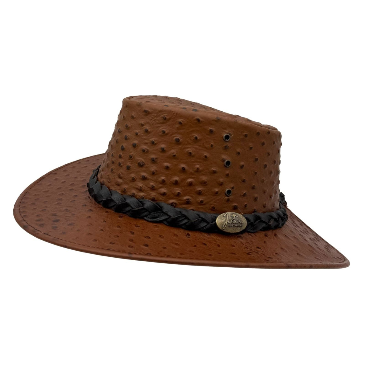 Jacaru 9016 Ostrich Leather Hat - Auburn Brown (Water Resistant & UPF 50+ Made in Australia)