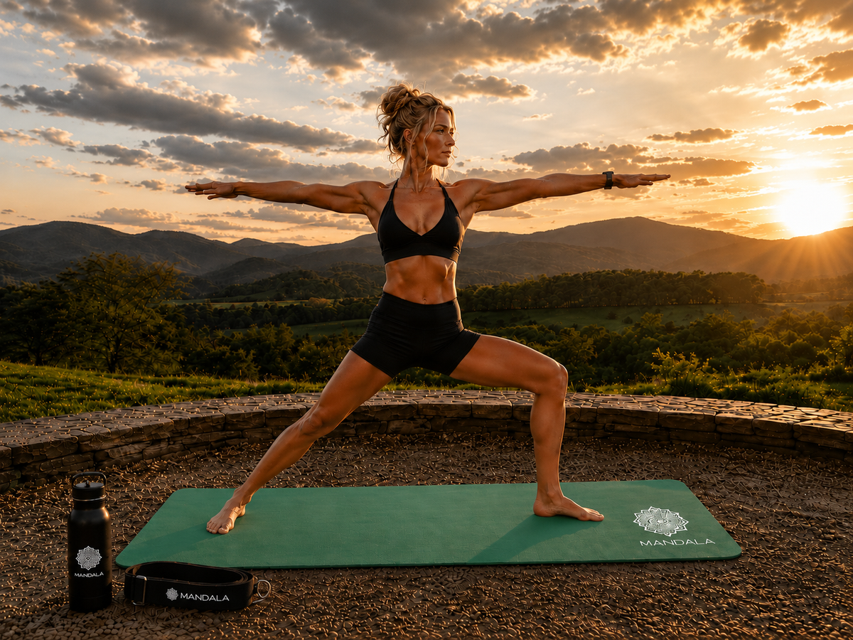 Mandala Premium Yoga Mat Set - Jade Green (5mm Vegan Suede Mat, Adjustable Strap & Stainless Steel Water Bottle)