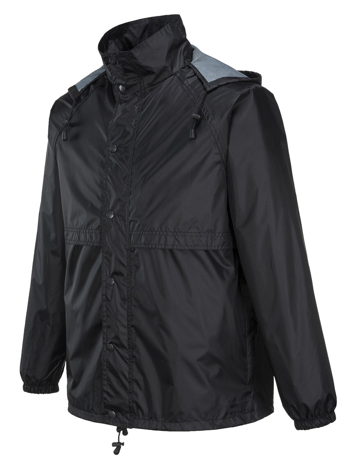 Huski Stratus Mens Waterproof Rain Jacket w/Concealed Hood (Windproof & Packable) - Black