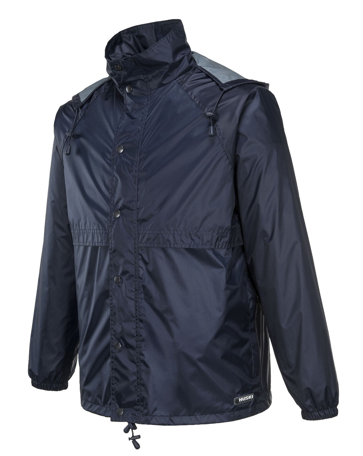 Huski Stratus Mens Waterproof Rain Jacket w/Concealed Hood (Windproof & Packable) - Navy Blue