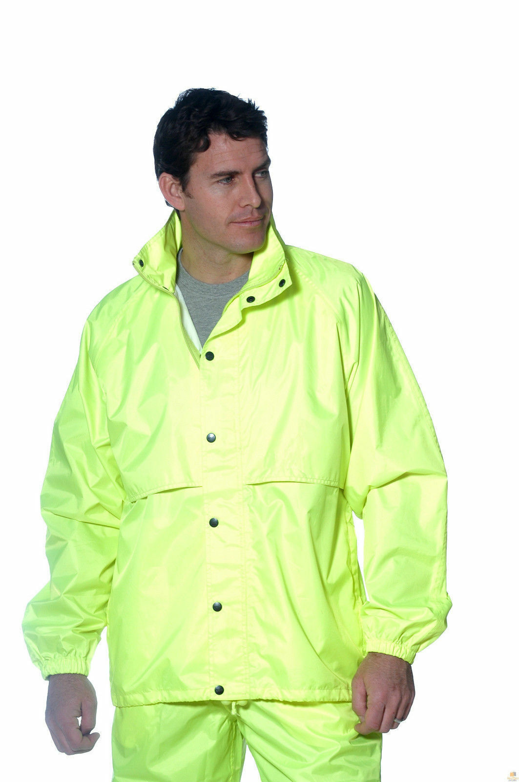 HUSKI STRATUS RAIN JACKET Waterproof Workwear Concealed Hood Windproof Packable - Navy Blue